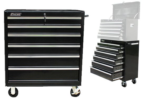 Excel TB2608X-Black 36-Inch Roller Metal Tool Cabinet with 6 BBS Drawers