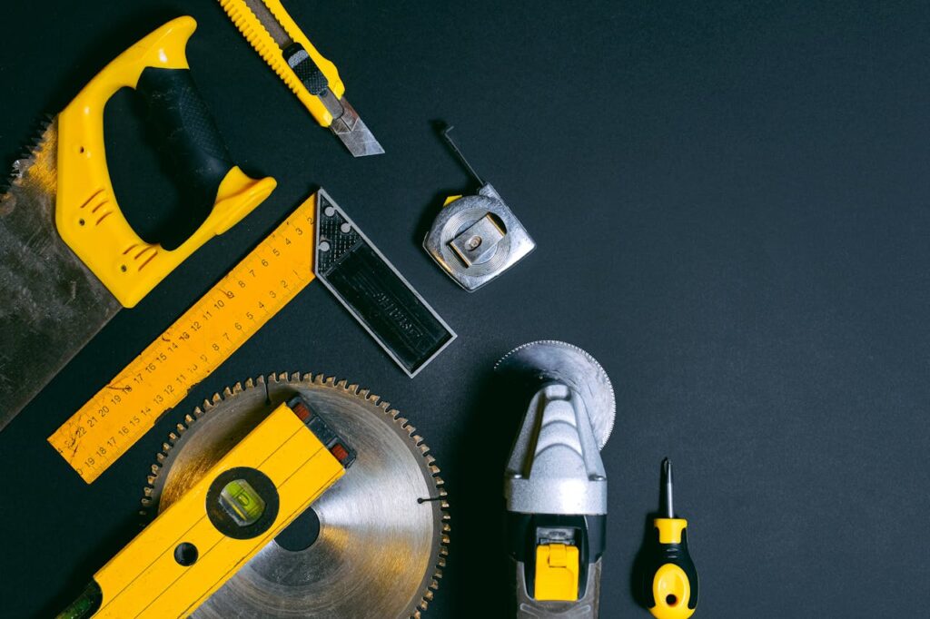 Yellow and black tools on the table