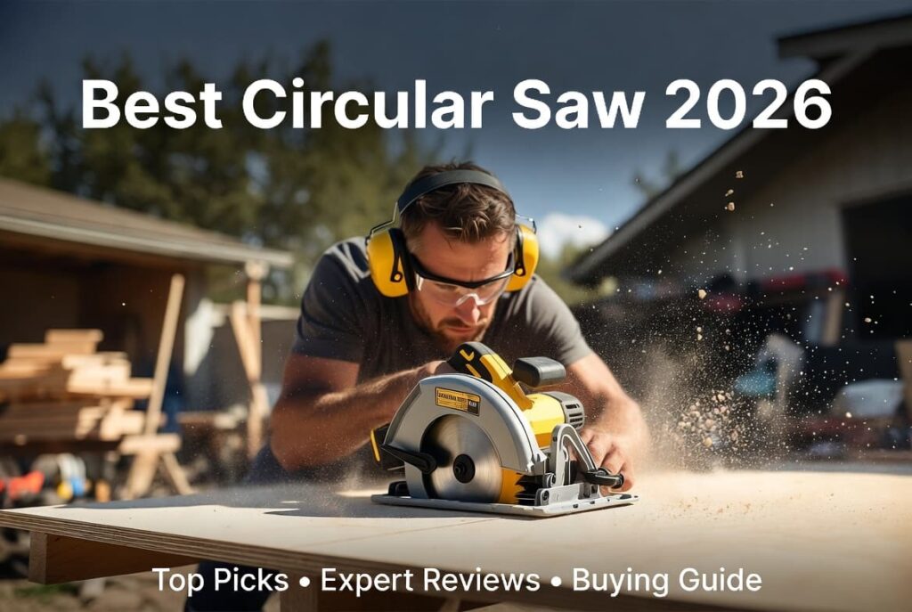 DIYer using the best circular saw to rip plywood outdoors with sawdust flying – Best Circular Saw 2026 review and buying guide